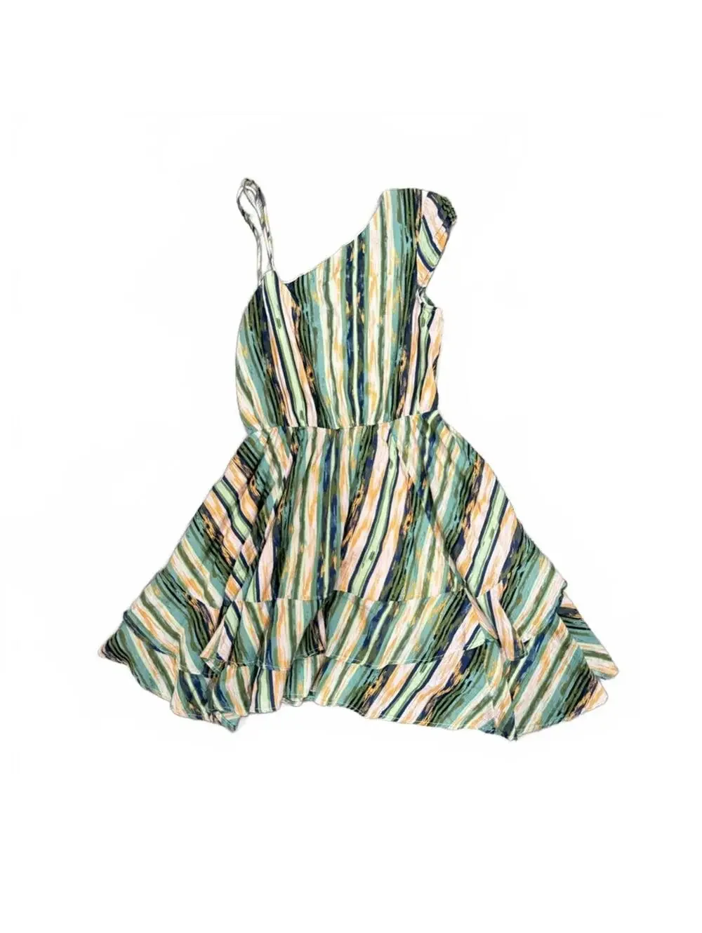 Free People Asymmetrical Ruffle Stripe Mini Dress XS Boho